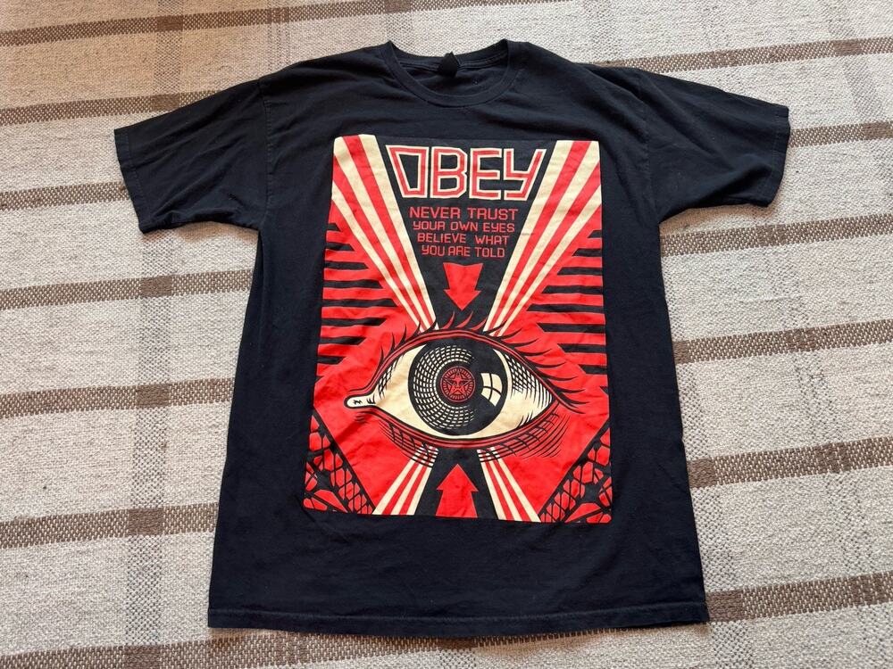 Y2K Obey Never Trust Your Eyes T Shirt Black Red Men’s Large
